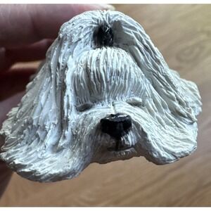 Maltese‎ Sleeping Dog Sculpture Sandi Cast 1988 Sandra Blue Hand-painted
